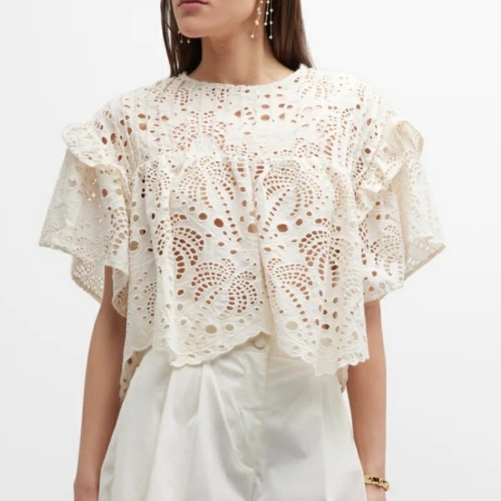 FARM Rio palm tree eyelet blouse